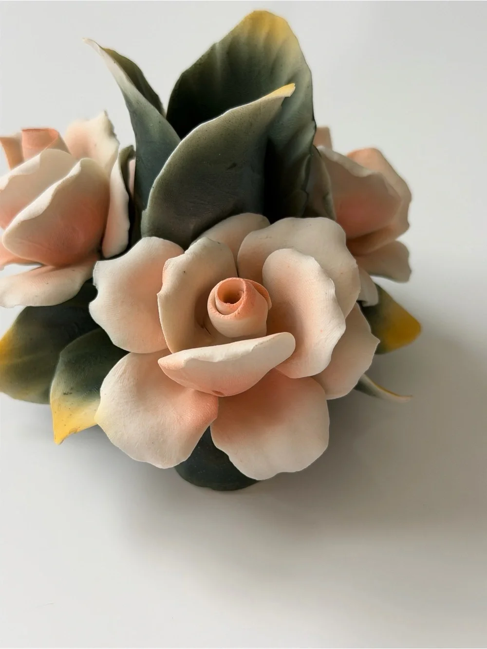 Vintage Capodimonte 1987 for Arnart Fine Ceramic Rose Taper Candle Holder -Italy